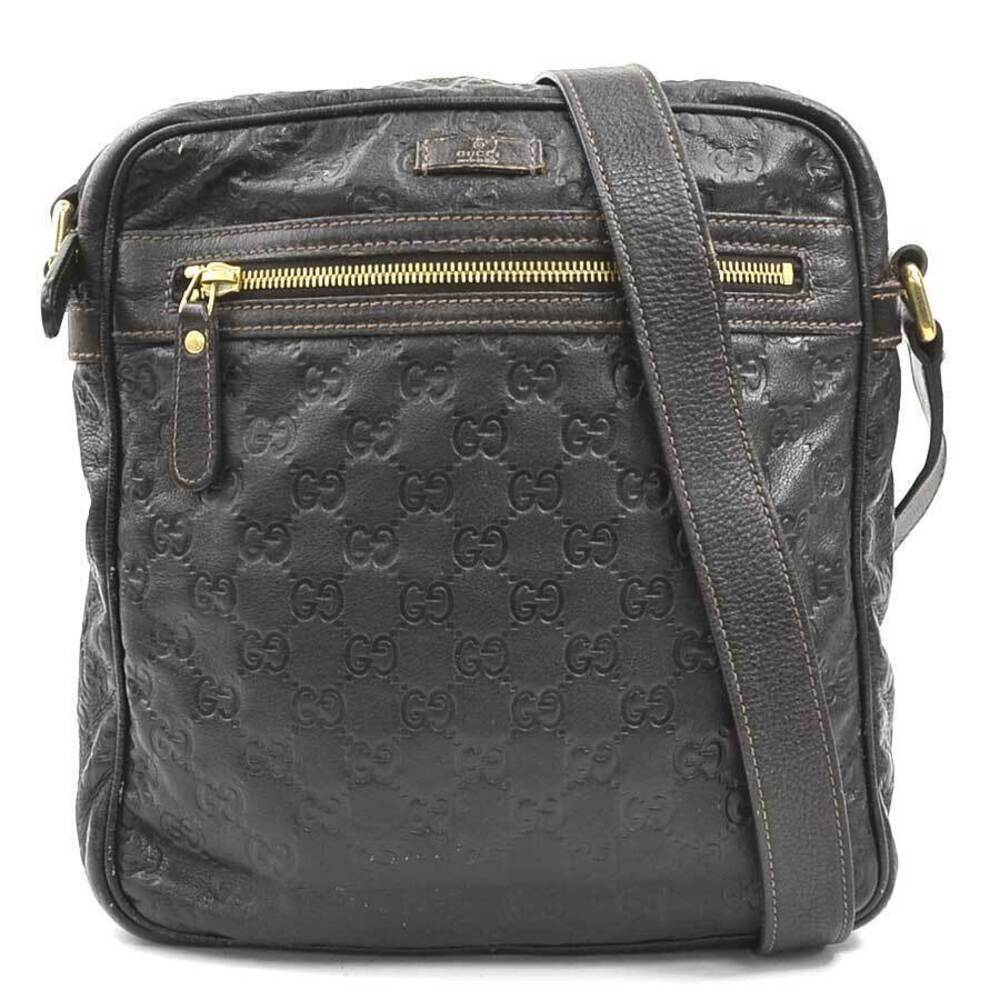 Gucci Guccissima Leather Crossbody Bag Dark Brown Gold